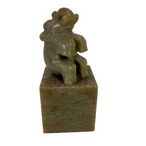 Carved Stone Elephant Sculpture VTG Safari Home Decor Good Fortune Trunk Up Gift